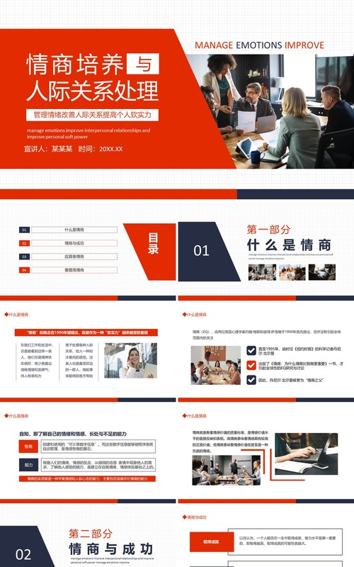 情商培养与人际关系处理管理情绪改善人际关系提高个人软实力动态PPT模板