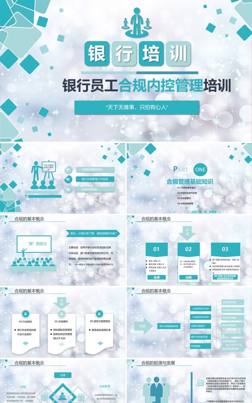 蓝绿色银行培训员工合规内控管理培训知识PPT模板