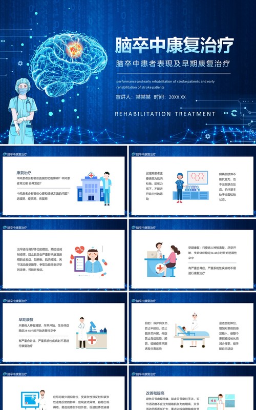 脑卒中患者表现及早期康复治疗动态PPT模板