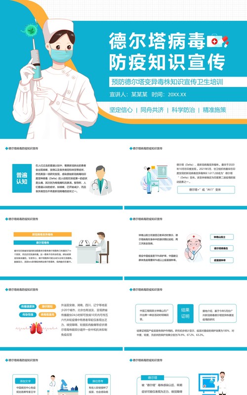 预防德尔塔病毒防疫知识宣传卫生培训动态PPT模板