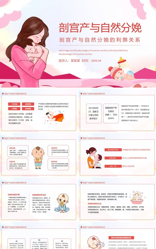 剖宫产与自然分娩的利弊关系动态PPT模板