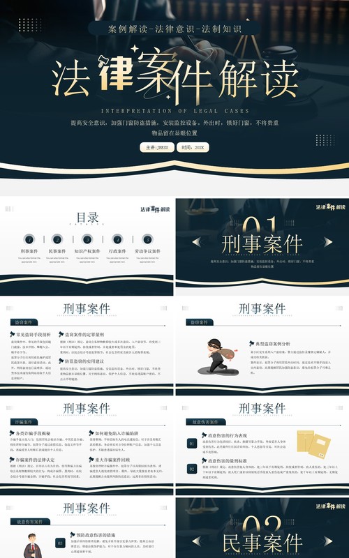 蓝色简约风法律案例解读PPT模板