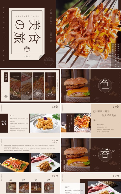 棕色杂志风美食之旅宣传PPT模板