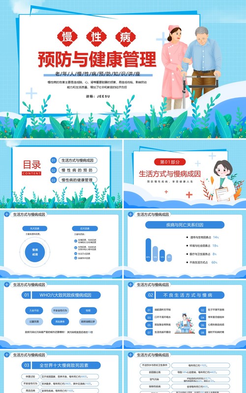 蓝色卡医疗慢性病预防与健康管理PPT模板