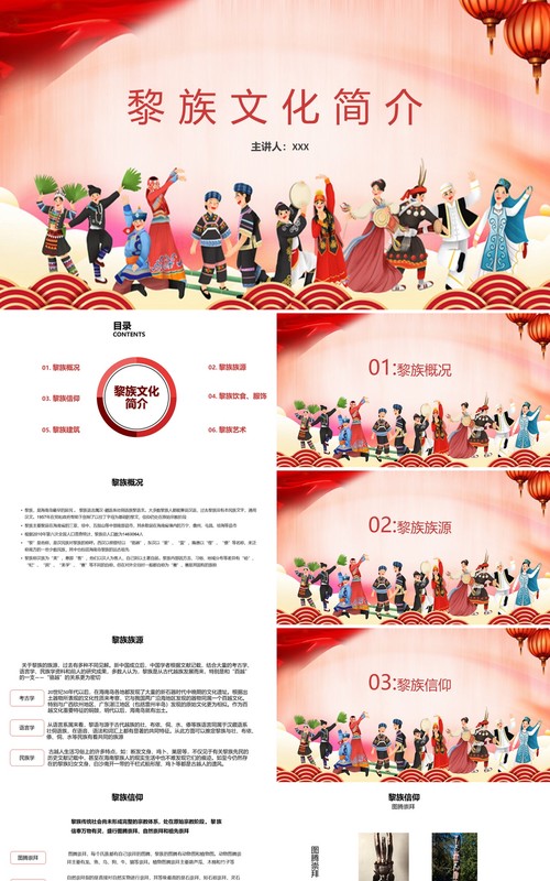少数民族黎族文化简介PPT模板