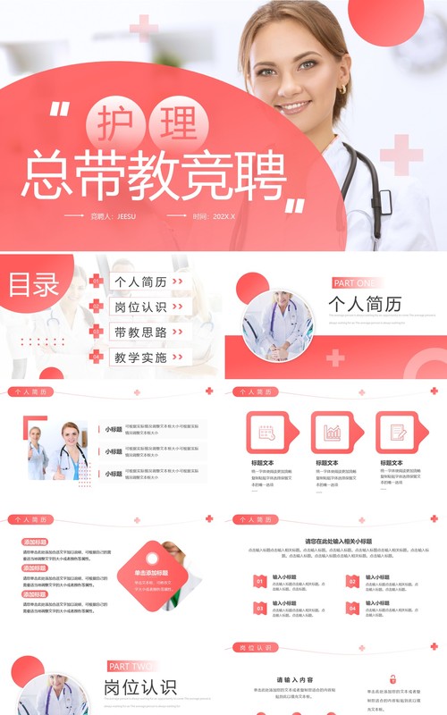 粉色简约风护理总带教竞聘PPT通用模板