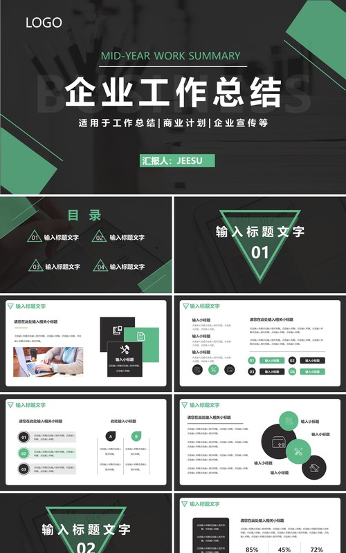 绿色简约风企业工作总结汇报PPT模板