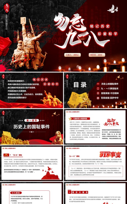 铭记历史勿忘国耻九一八事变PPT模板