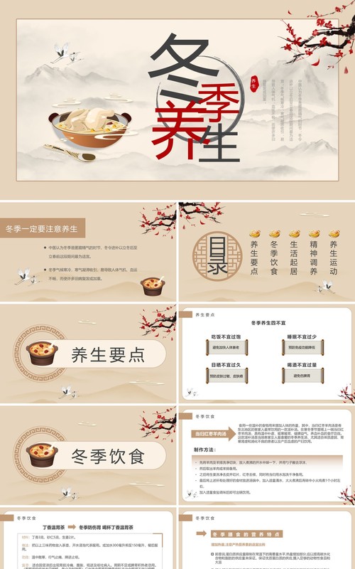 棕色简约中国风冬季养生宣传PPT模板