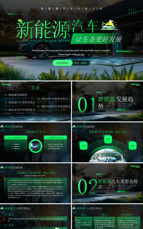 绿色科技风新能源汽车行业介绍PPT模板