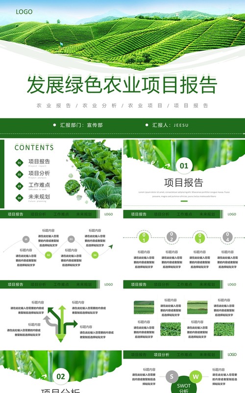 绿色简约风农业发展项目报告PPT模板