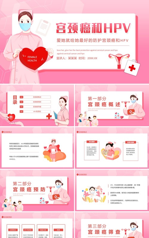 HPV和宫颈癌防护宣传PPT模板