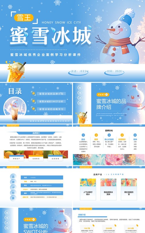 蓝色清新风蜜雪冰城企业案例分析PPT模板