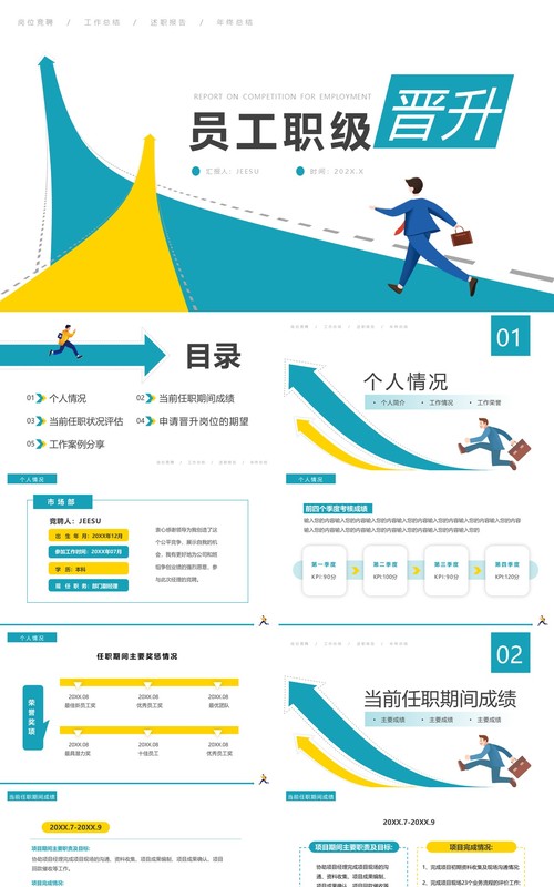 黄绿色简约风员工职级晋升PPT模板