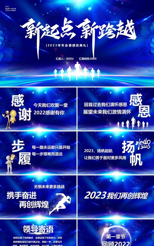 蓝色酷炫2023新起点新跨越年终总结PPT模板