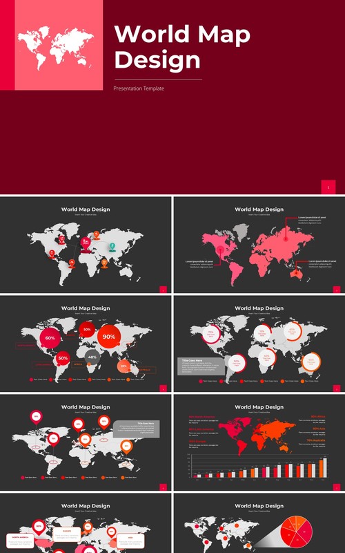 红灰色世界地图信息图表ppt素材模板
