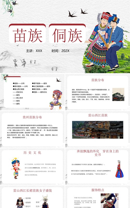 苗族侗族风俗介绍少数民族PPT模板