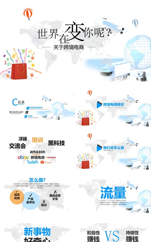 白色简约跨境电商介绍PPT模板
