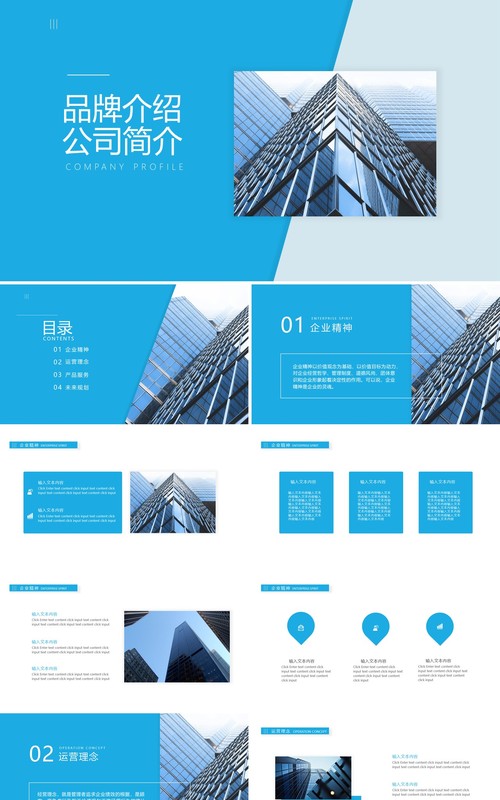 蓝色简约品牌介绍公司简介PPT模板