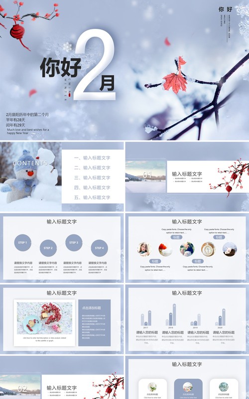 唯美大气你好二月工作总结报告通用PPT模板
