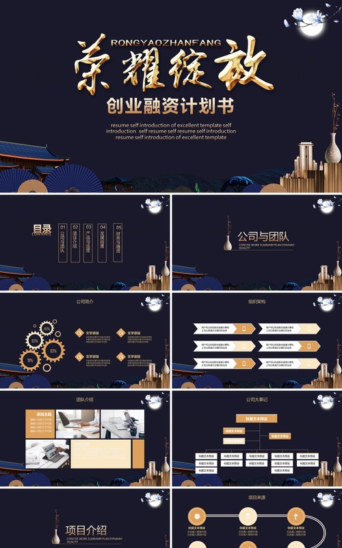 荣耀绽放创业融资计划书PPT模板