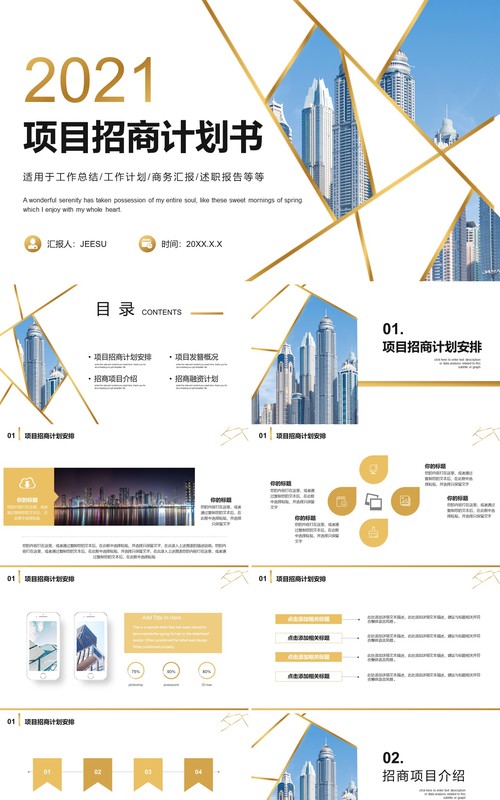 简约大气项目招商计划书工作总结报告PPT模板