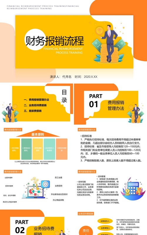 黄色简洁财务报销流程培训课件PPT模板