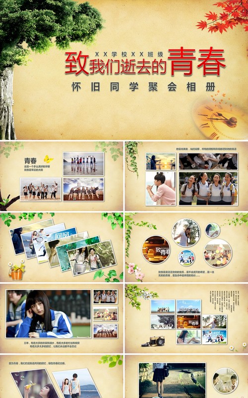 致青春怀旧同学聚会相册PPT模板