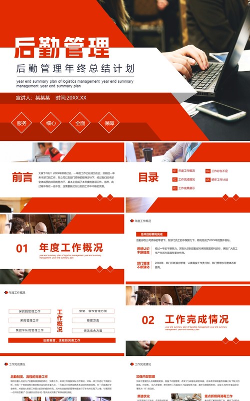 后勤管理年终工作总结新年计划汇报动态PPT模板