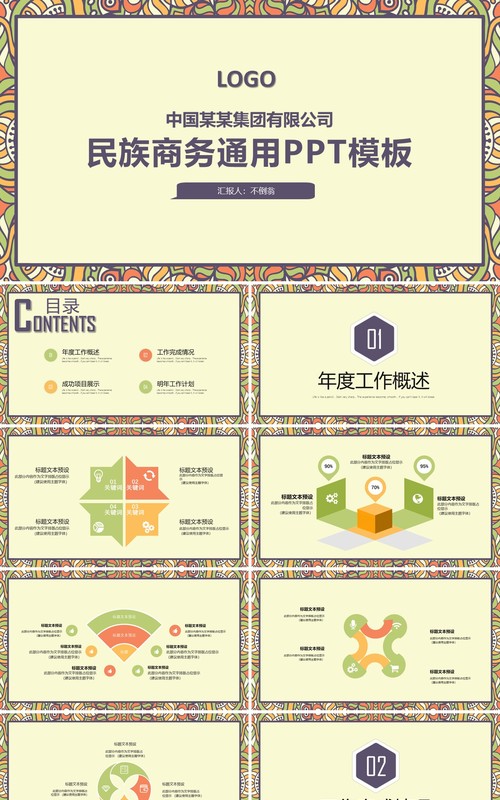 复古民族风PPT模板40