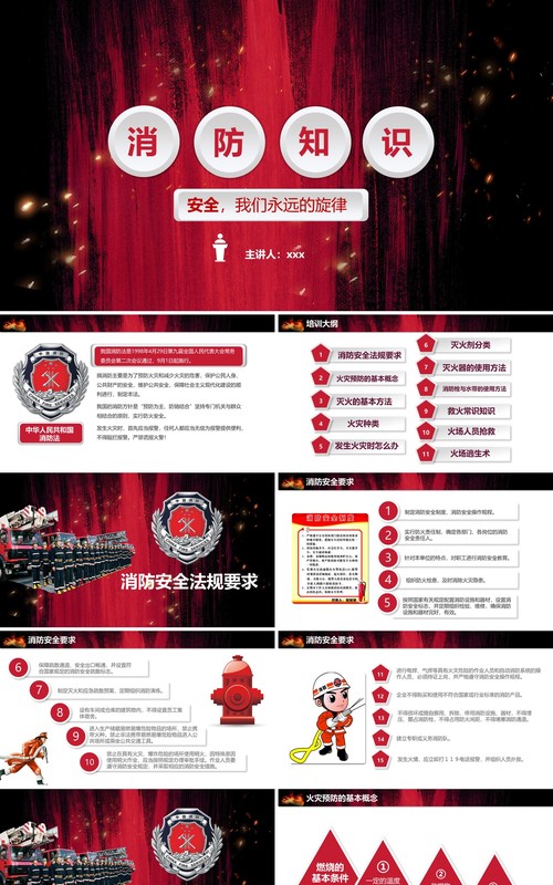 红黑色消防知识培训安全教育课件PPT模板