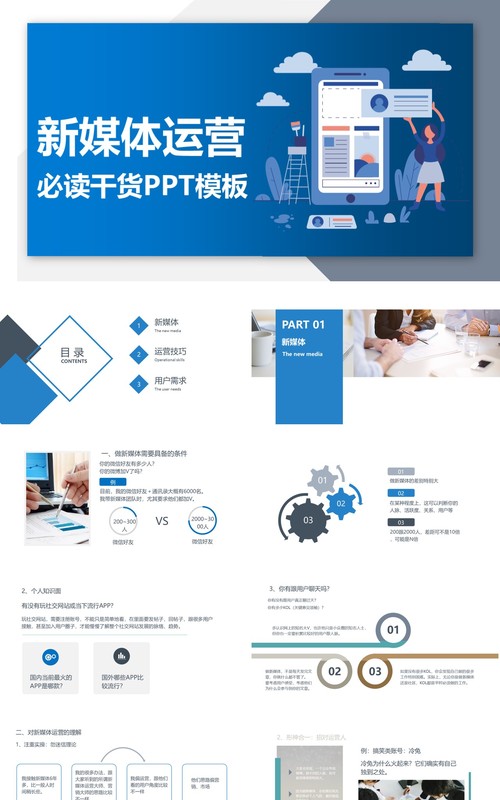 2.5D插画创意互联网新媒体运营必读干货PPT模板