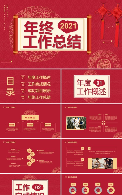 2021红色中国风年终工作总结汇报部门计划报告通用PPT模板